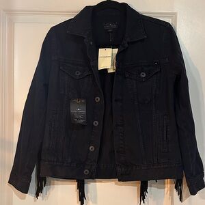 Lucky Brand Dark Denim Jacket with Fringe
